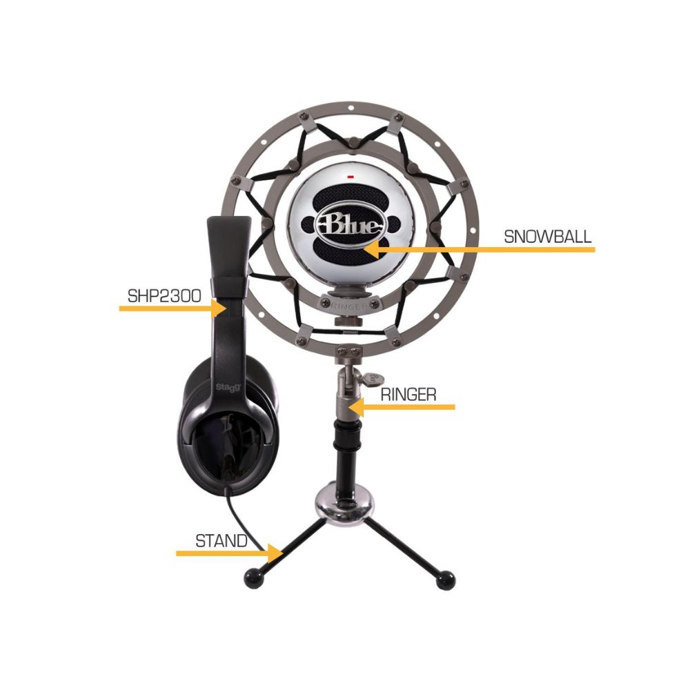 Blue Snowball Ice packed with Headphones for podcast