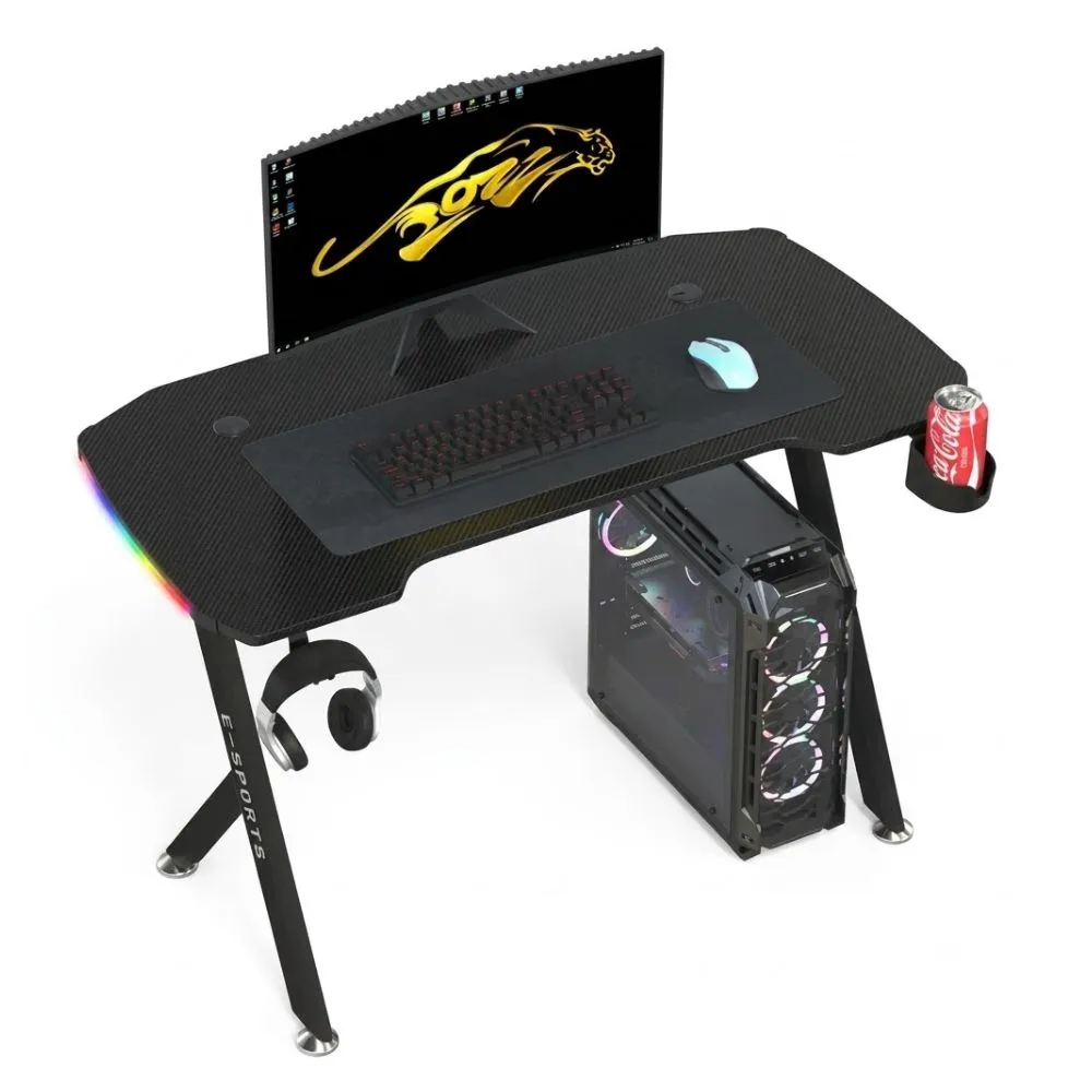Gaming Desk 100CM, Y-Shaped, RGB, Carbon Fiber Black