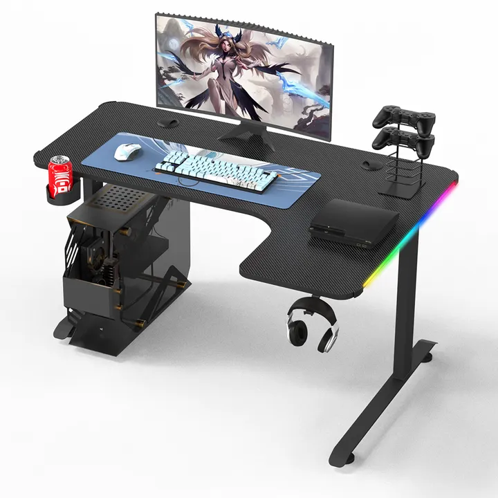160cm L-Shaped Gaming Desk (Carbon Fiber Black) 256-Color RGB Lighting