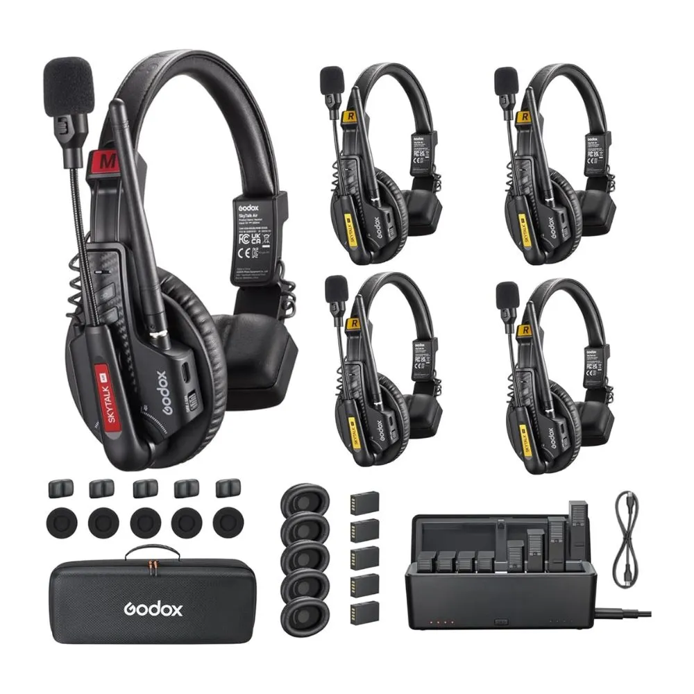 Godox SkyTalk Air 5S | 5-Person Full-Duplex Wireless Intercom Headset System (2.4 GHz)
