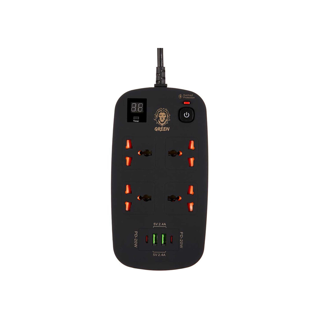 Green Lion 4 AC 2 USB & 2 USB-C PD 40W Multiport Smart Power Socket 3500W (3M)