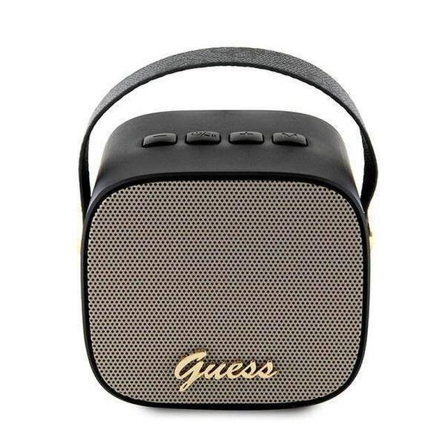Guess Wireless Speaker with Handle 5W PU 4G Leather Script Logo – Black