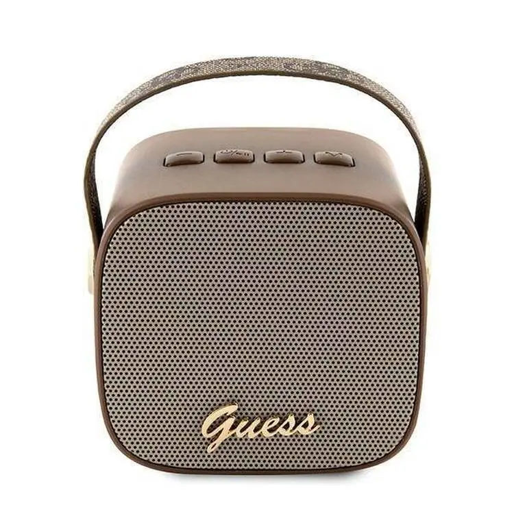 Guess Wireless Speaker with Handle 5W PU 4G Leather Script Logo – Brown