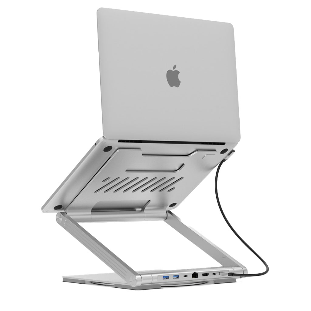 Levelo AeroLink Laptop Stand With Built-In Portable 7 In 1 Hub – Silver
