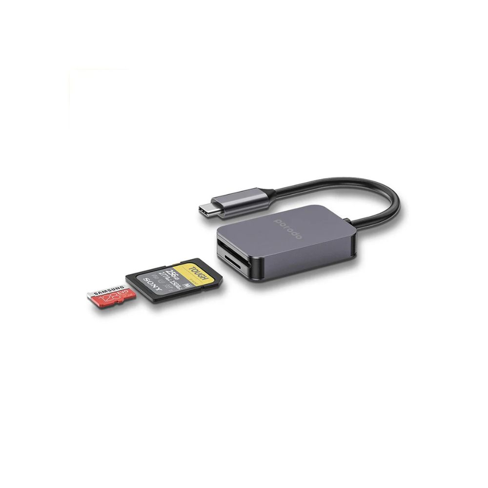 Porodo 2in1 USB-C Card Reader SD MicroSD – Grey