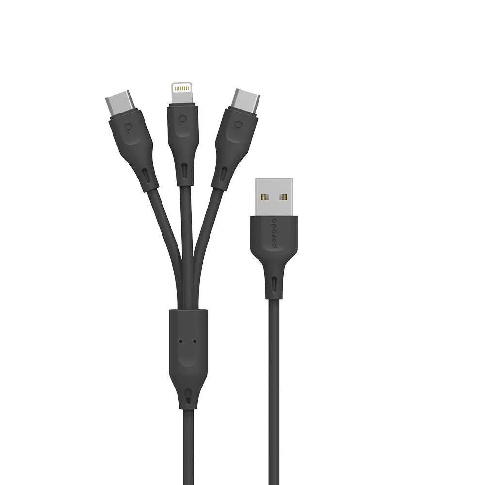 Porodo 3in1 USB Cable Lightning And Type-C – Durable Fast Charge And Data Cable