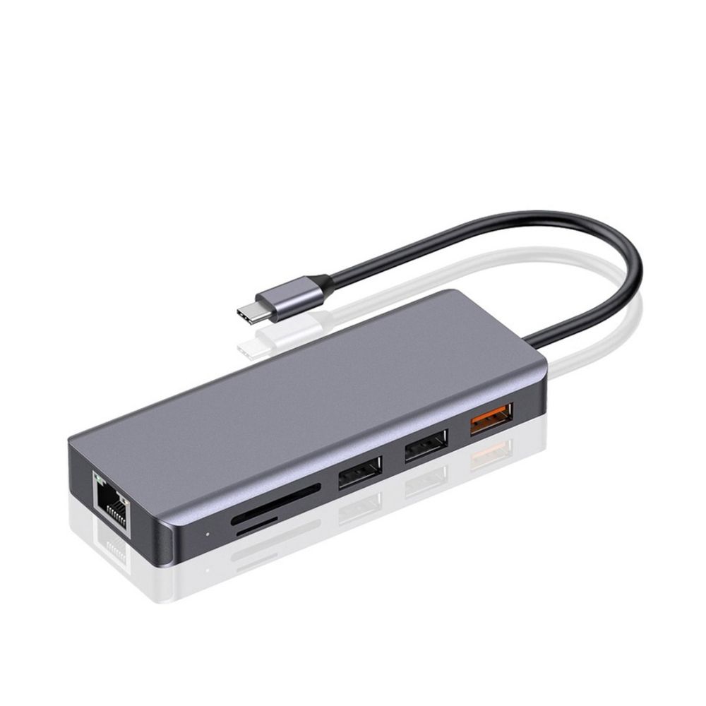 Porodo 9in1 USB-C Hub Type-C PD 100W HDMI Ethernet USB SD Card 3.5mm Aux – Grey