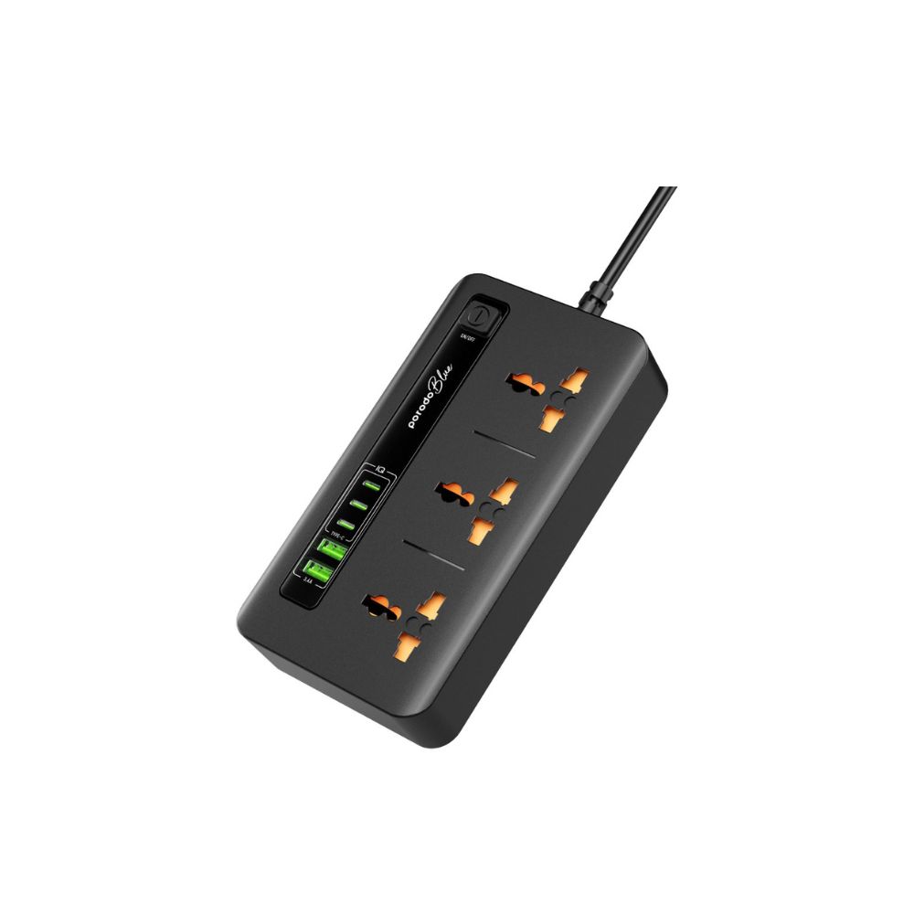 Porodo Blue 3-AC Power Socket with USB-A & Type-C