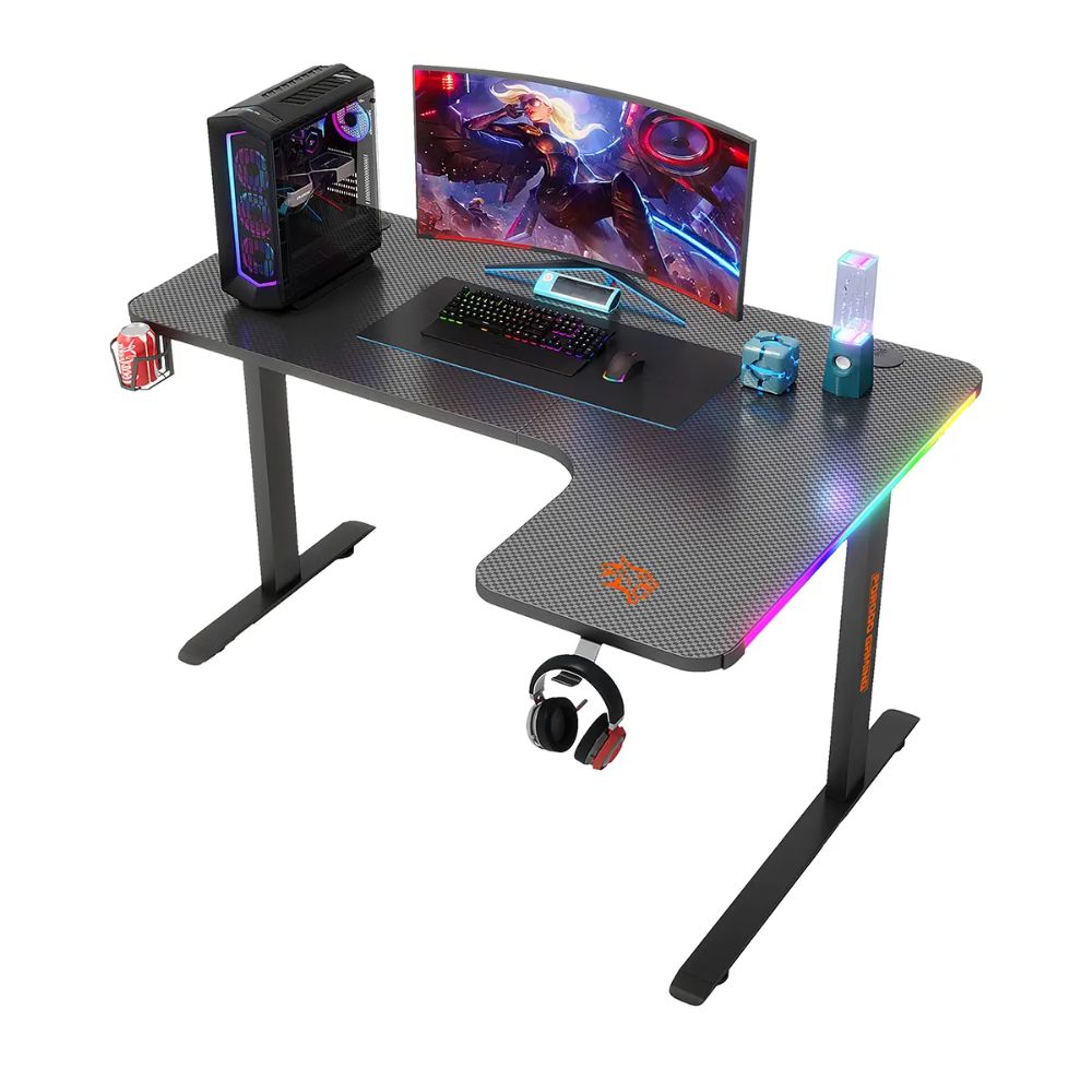 Porodo Gaming Xcommand Carbon Fiber Gaming Table with RGB Lights & Holders – Black