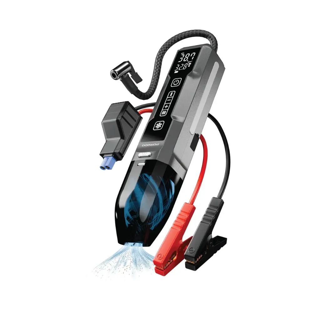 Porodo Ignatov Jump Starter & Air Pump with Handheld Vacuum & USB-C Recharge – Black