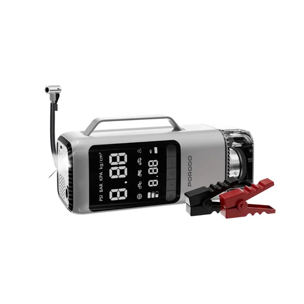 Porodo MultiFunction 6 in 1 Power Tool Jump Starter with Air Compressor & Power Bank