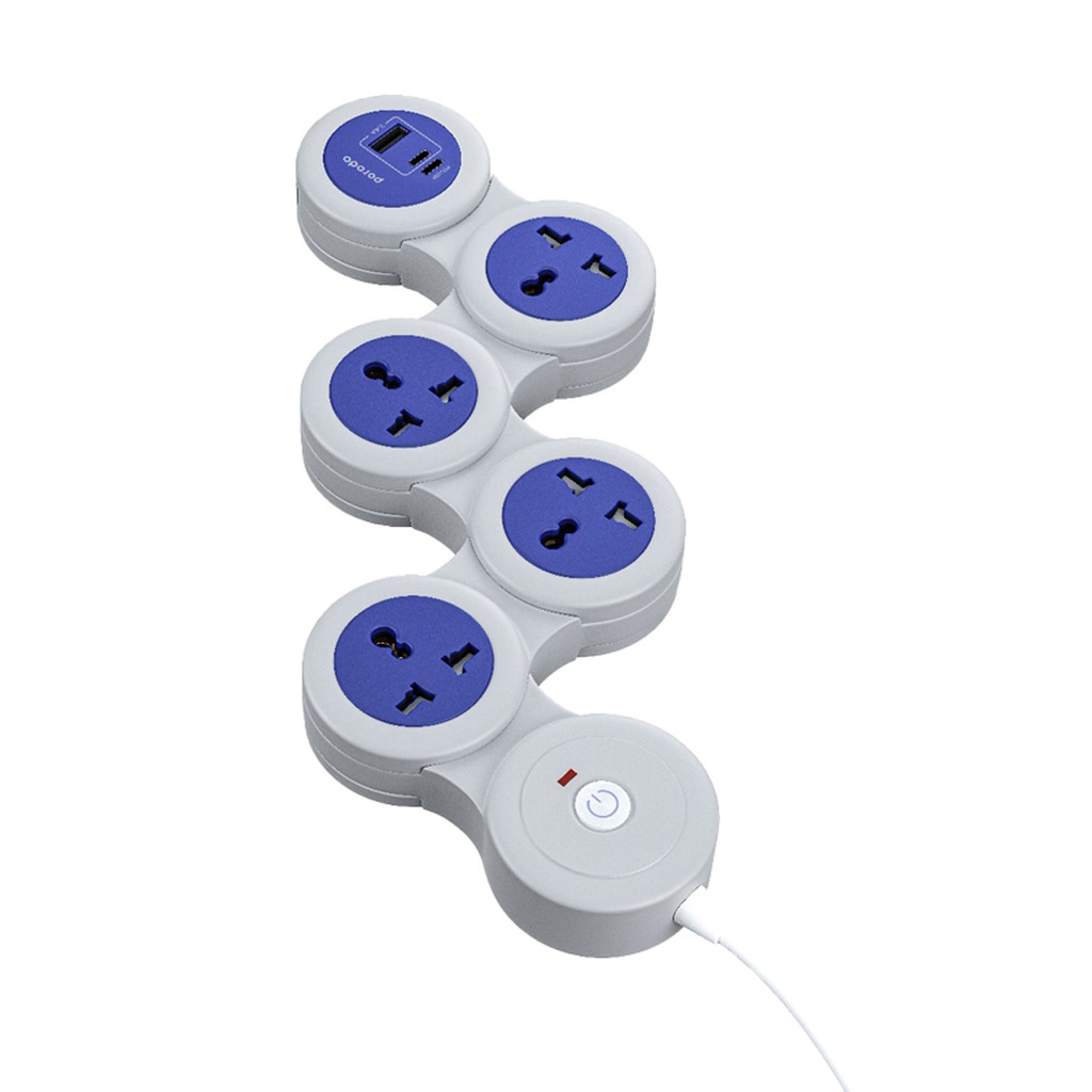 Porodo USB-A Type-C and 4 AC Multiport Socket with UK Plug 2500W PD 20W 1.8M- Gray