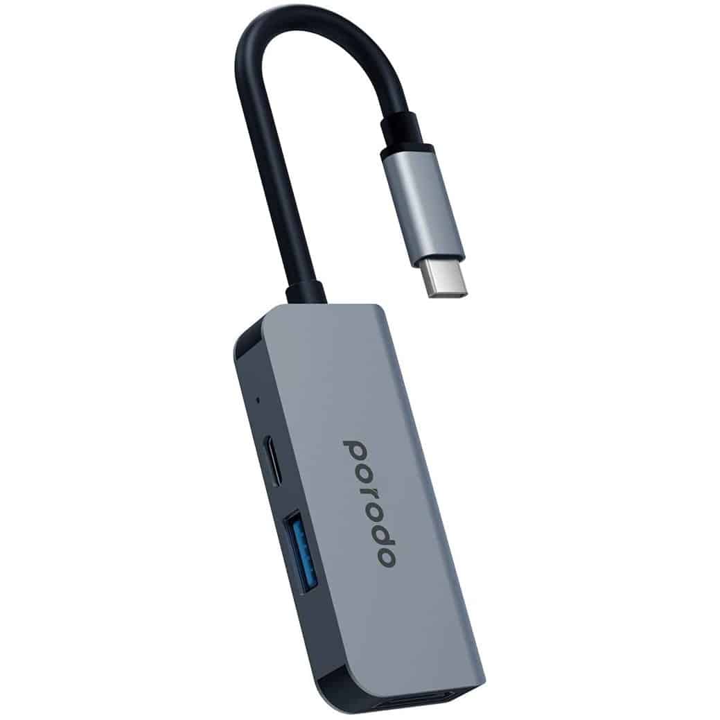 Porodo USB-C HUB, USB C to HDMI 4K Multiport Adapter, 3 in 1 Hub with USB 2.0