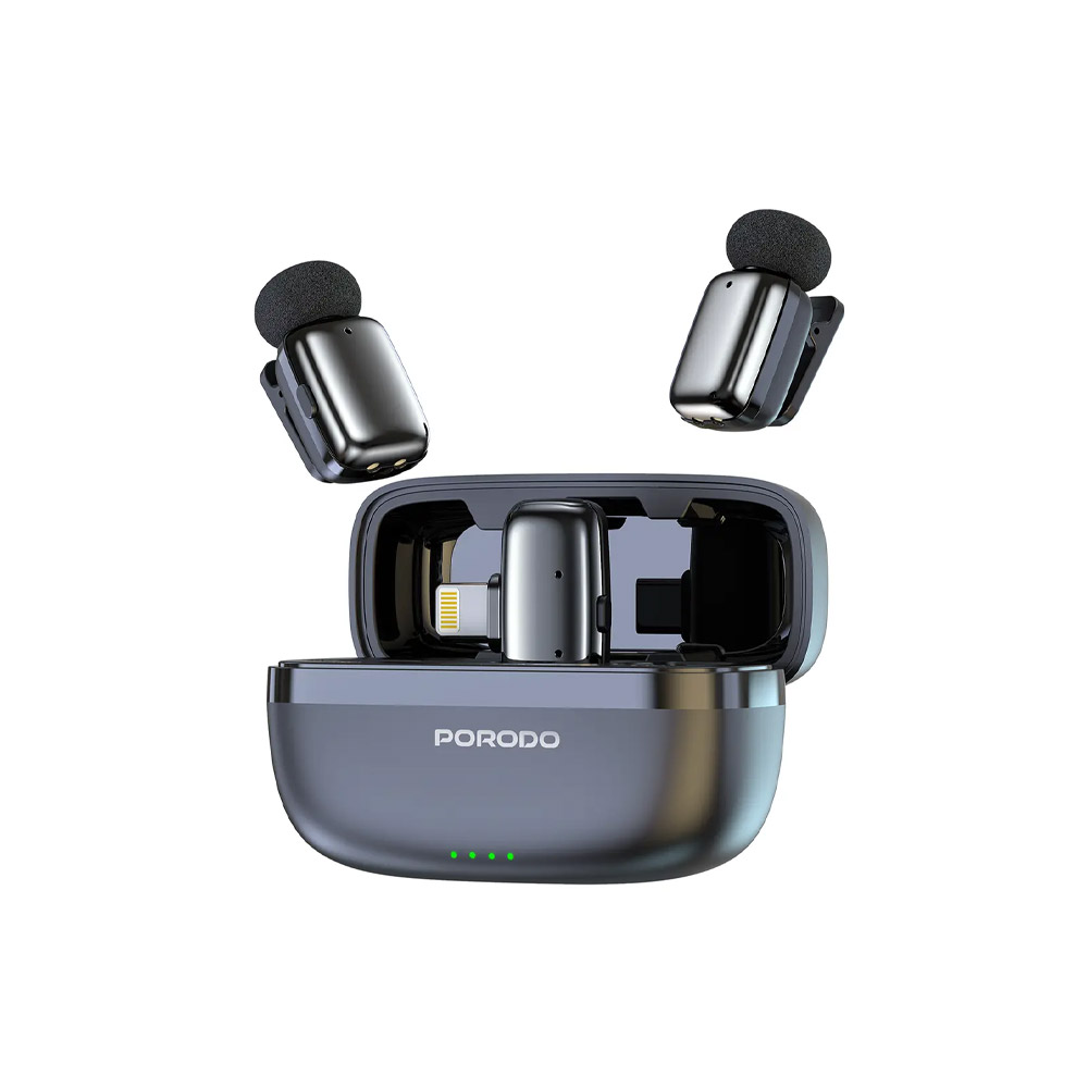 Porodo Wireless Lavalier Microphones Lightning – Black