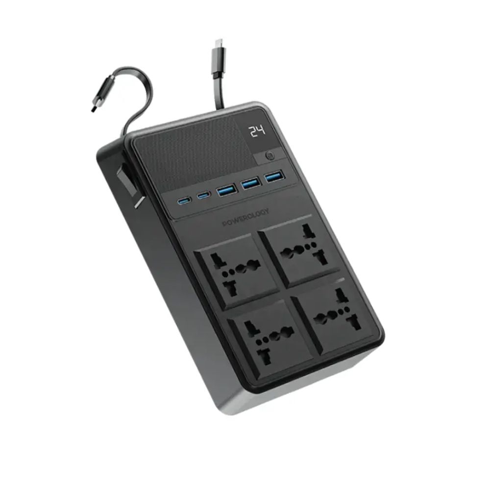 Powerology 2500w 4 AC Power Strip with Built-In Retractable Cables