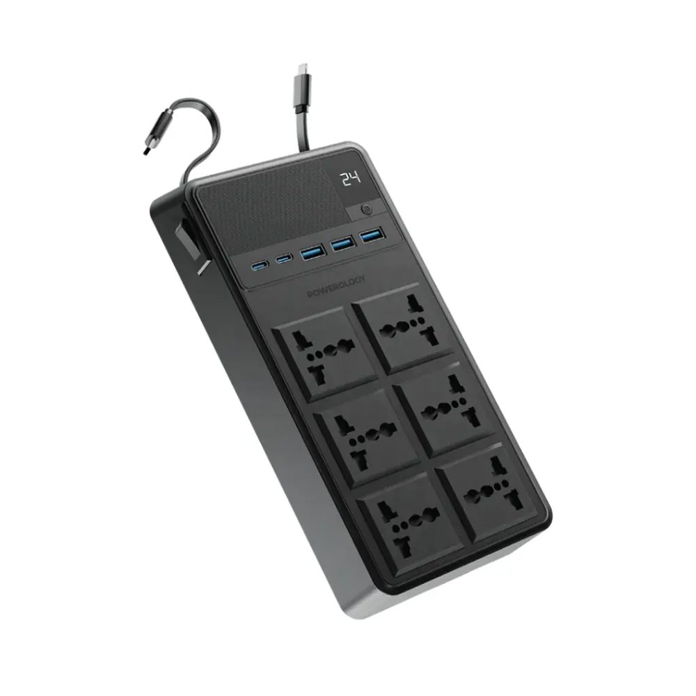 Powerology 2500W 6AC Power Strip with Built-In Retractable Cables