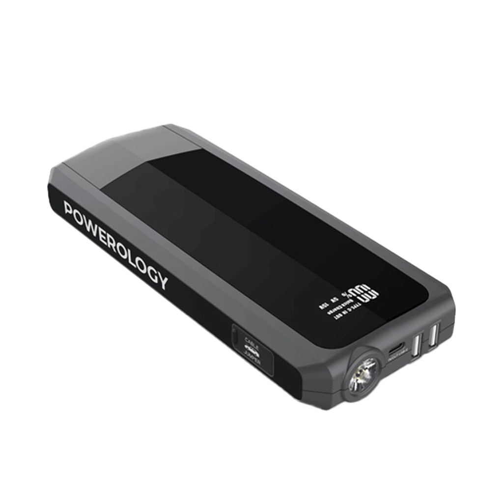 Powerology Emergency 12V Jump Starter with 16000 mAh Powerbank 18W PD QC3.0 – Black
