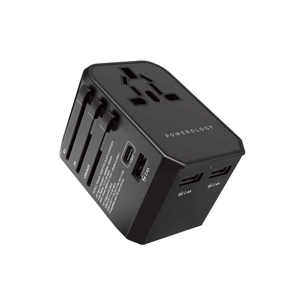 Powerology Universal Travel Adapter 2.4A + PD 45W – Black