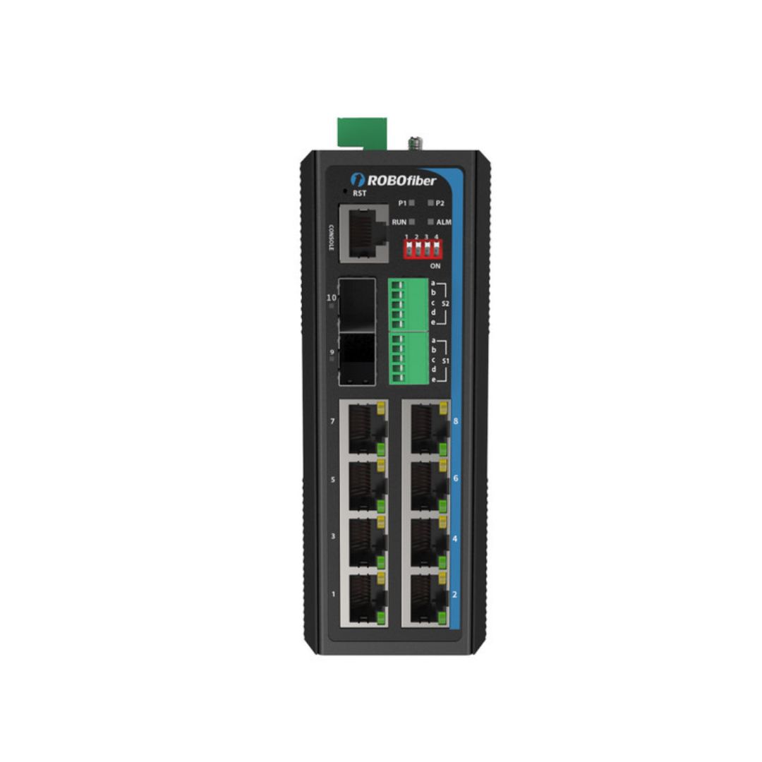 RoboFiber Industrial Gigabit Fiber POE Switch 8x RJ45 + 2x SFP ports