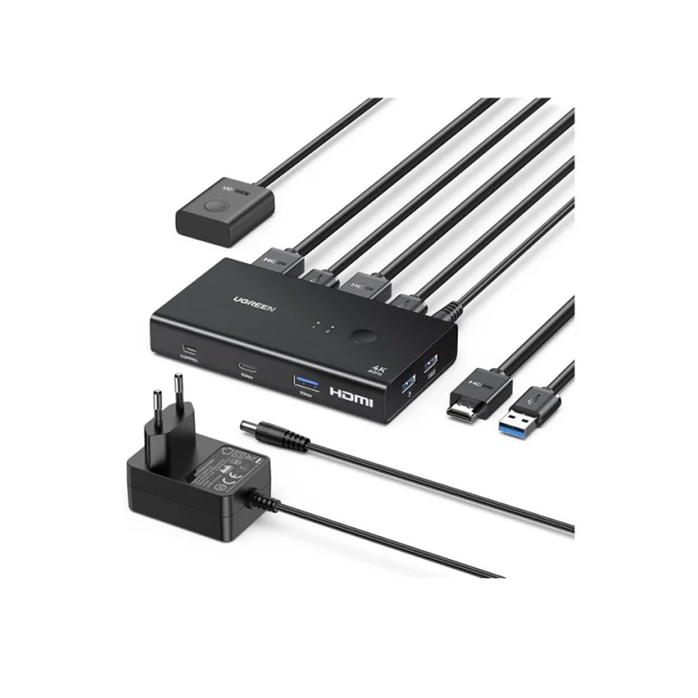 UGREEN – AK502 4K 2Ports HDMI KVM Switch Box, Control 2 PC’s Sharing Single Monitor and 4 ports – 45452
