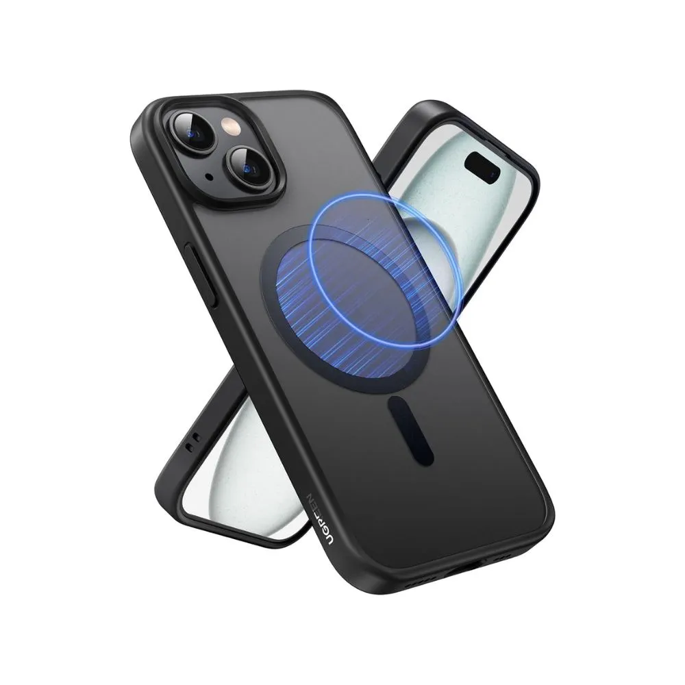 UGREEN Black Frame Frosted Back Plate Magnetic Protective Case for iPhone 15