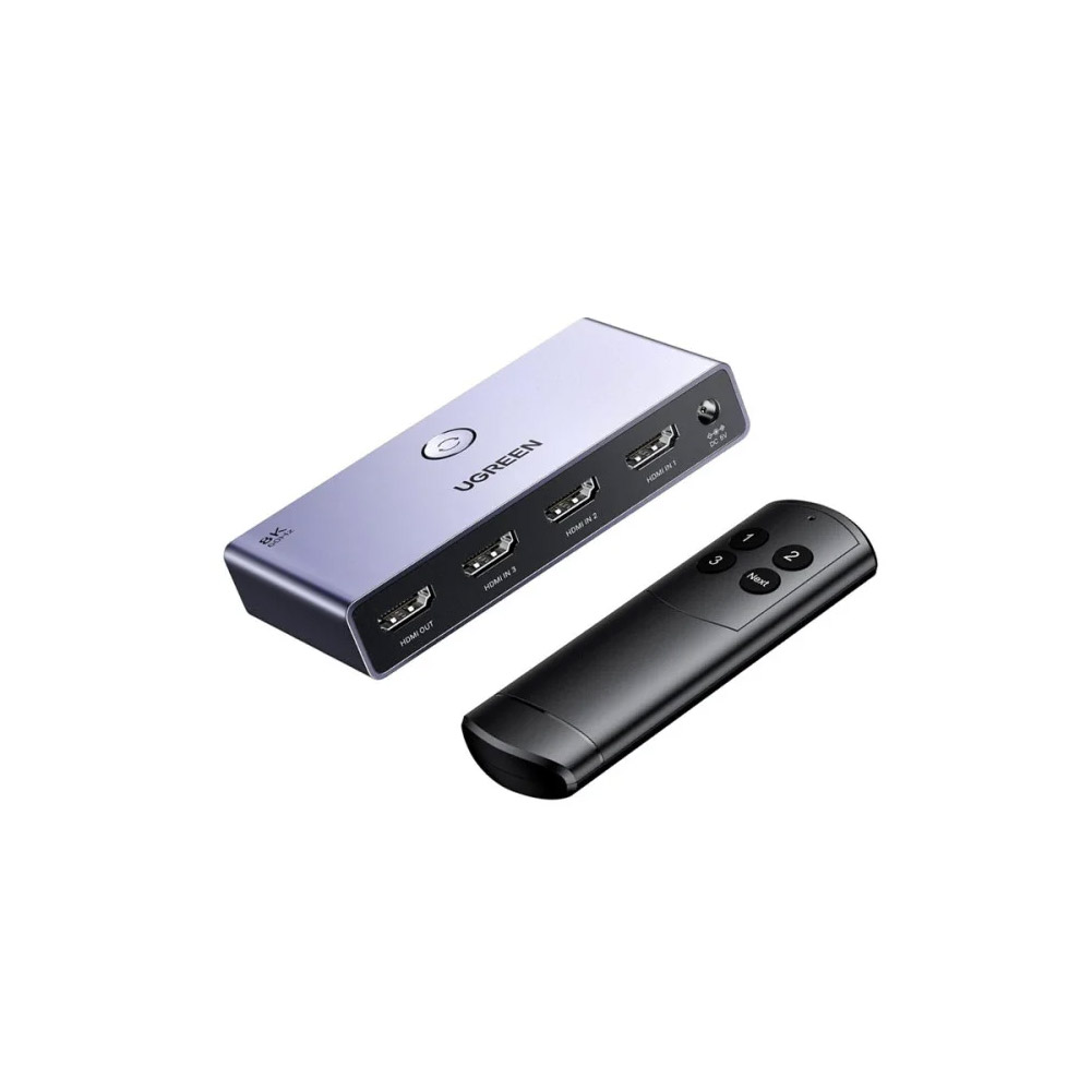 UGREEN – CM624 Ultra HD 8K @60hz HDMI 2.1 Switch 3 IN 1 OUT, Aluminum Body with Remote Control – 15604