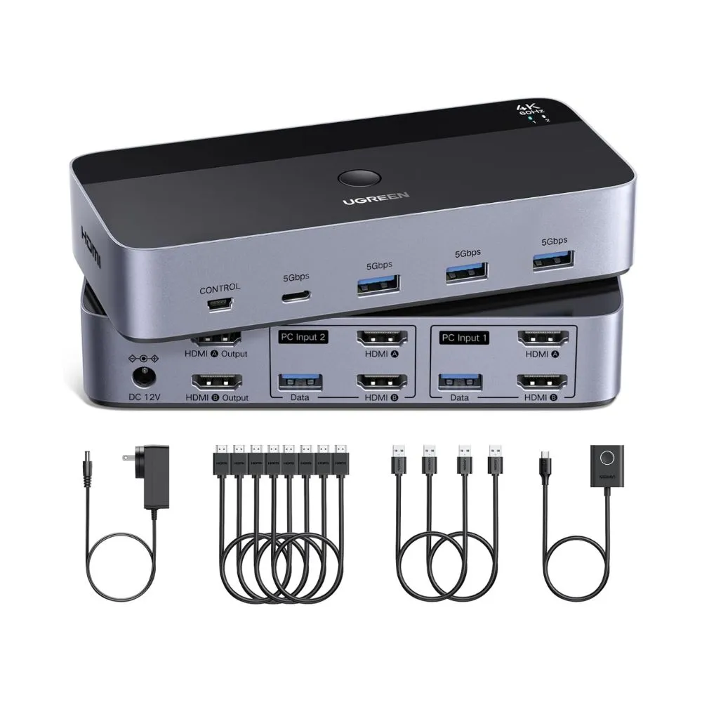 UGREEN Dual Monitor HDMI KVM Switch (2 PCs to 2 Monitors / 4K@60Hz USB 3.0 Hub)