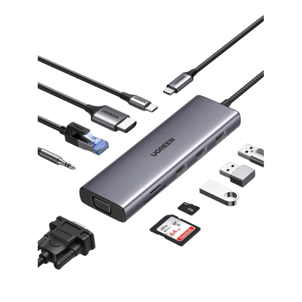 UGREEN USB C Hub 10-in-1 USB-C Dongle with 4K HDMI & VGA Dual Monitor