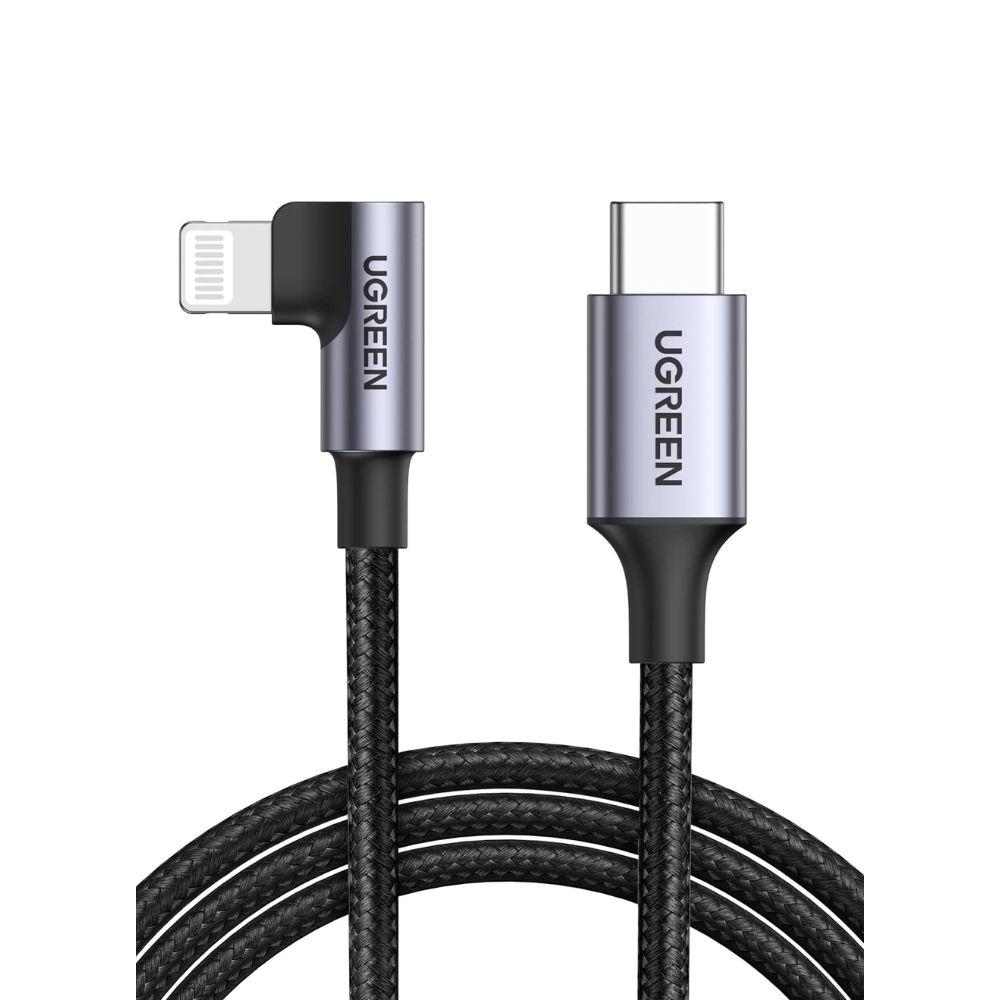 UGREEN USB-C to Angled Lightning Braided Cable & Aluminum Body, MFI Apple Certified, Fast Charging 2m