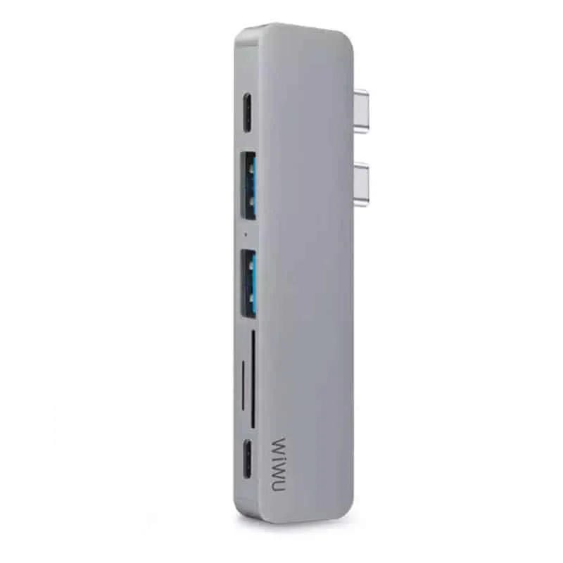 WiWu T8 Portable 7-in-1 Multi-Port Docking Station Dongle Hub Type-C Adapter (Spacegray)